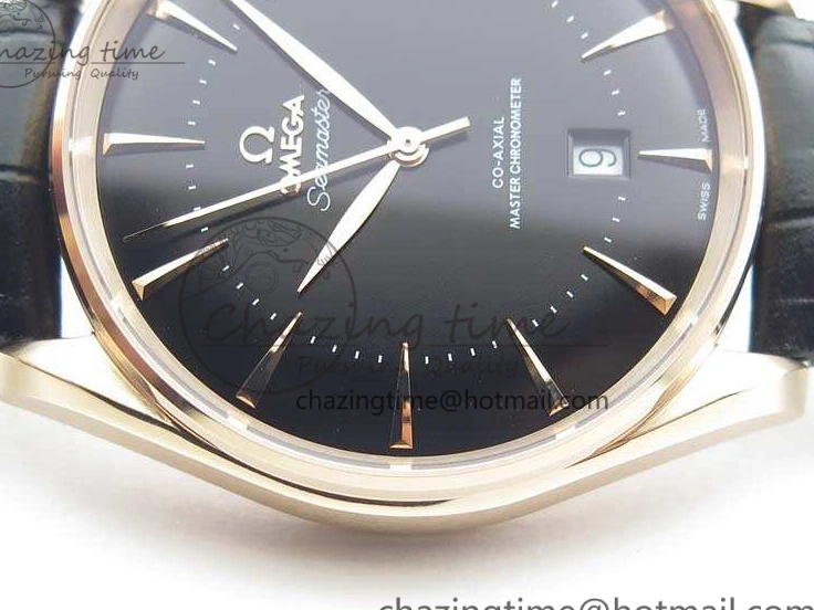 0509 Sophisticated Seamaster Edizione Venezia RG Best Edition Black Dial On Leather Strap A 8125